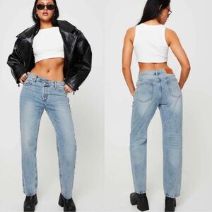 Princess Polly Holly Light Blue Straight Leg Asymmetrical Jeans